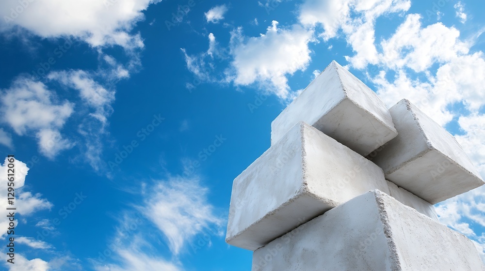 Aufkleber modern concrete blocks against a vibrant blue sky with fluffy clouds showcasing architectural design