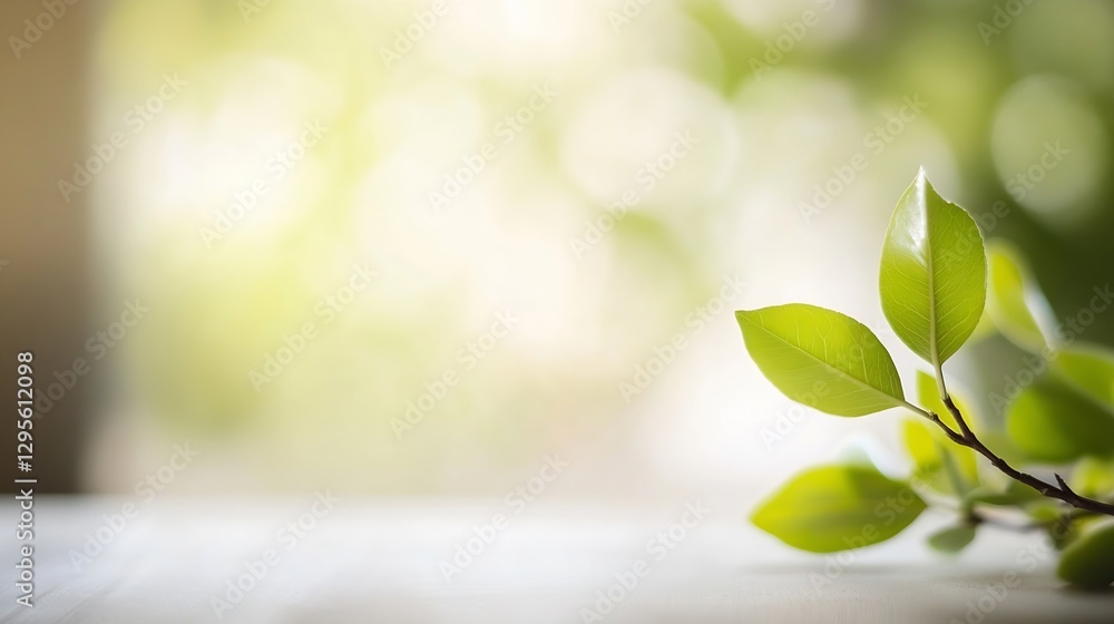 Leinwandbilder delicate branch with fresh green leaves against a soft blurred background creating a serene and peac