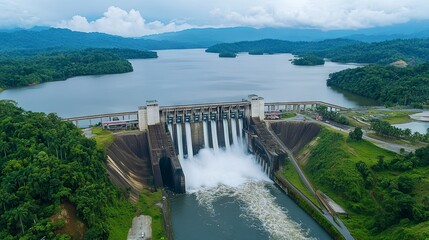 Top view of water discharge at a hydroelectric power plant