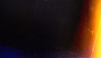 Blur colorful warm rainbow light leaks on black background with dust texture. Defocused abstract damaged scratched retro film analog effect for using over photos as overlay or screen filter
