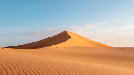 Stunning golden sand dune rising majestically against a clear blue sky in the desert : Generative AI