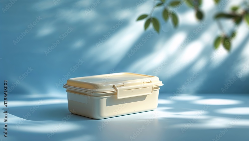 Poster container positioned on a blue surface with natural light casting soft shadows on a serene backgroun