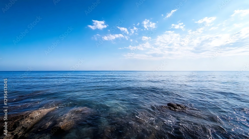 Poster Tranquil Ocean View with Clear Blue Skies and Gentle Waves Perfect for Relaxing Background : Generative AI