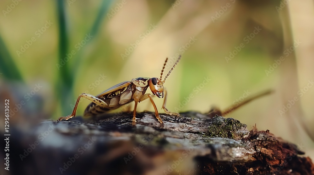 Poster closeup of grasshopper perched on wood showcasing intricate details of nature and wildlife : generat