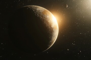 Planet sunrise, space dust, cosmic background