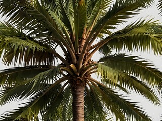 High-Resolution Isolated Tropical Palm Tree Cutout with Detailed Leaves and Textured Trunk