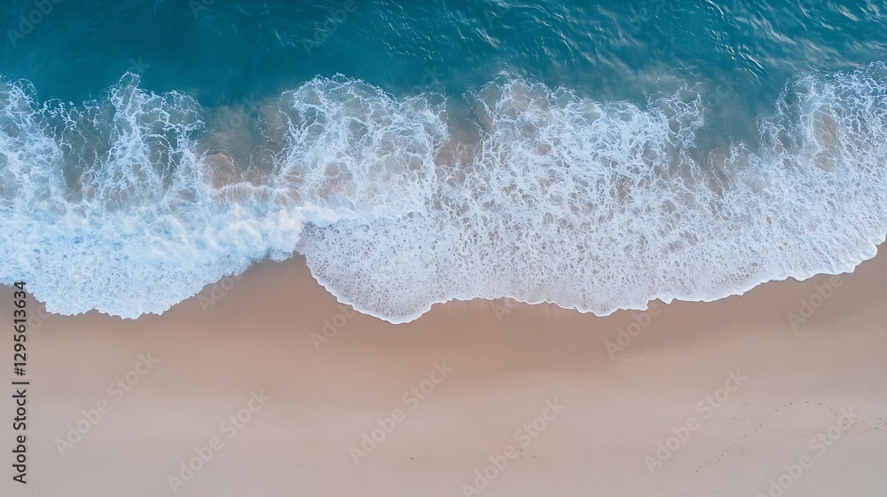 Poster aerial view of gentle ocean waves lapping against a serene sandy beach during daylight : generative 