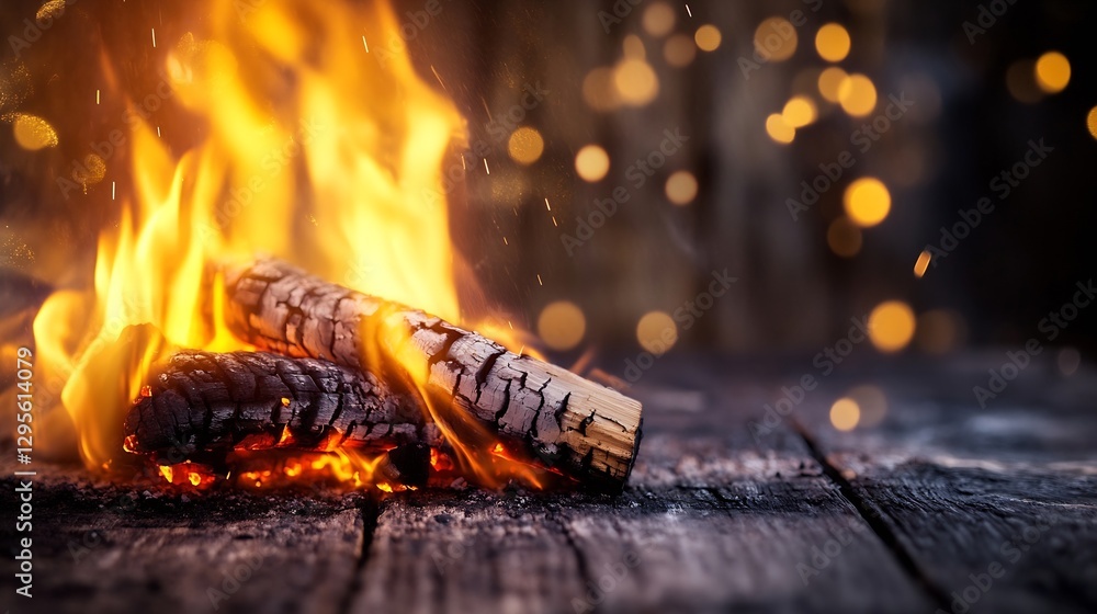 Leinwandbilder captivating close up of blazing firewood creating warmth and ambiance with glowing embers in a cozy 