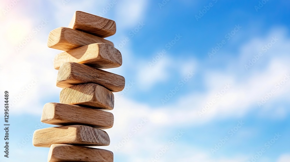 Aufkleber stack of wooden blocks against a bright blue sky creating a sense of playfulness and imagination : g