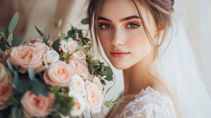 Naklejka premium Beautiful bride with a wedding bouquet 