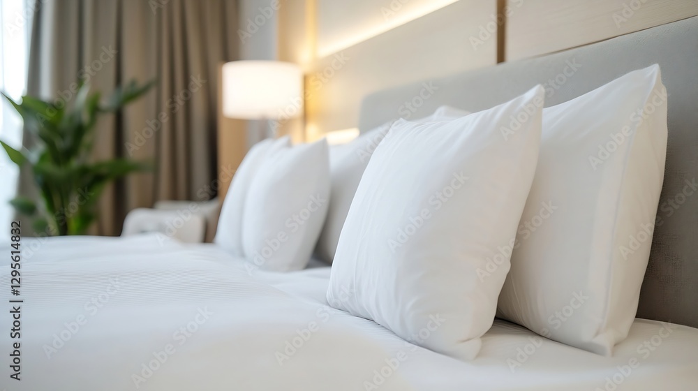 Poster cozy hotel bedroom with soft pillows and natural light creating a relaxing atmosphere : generative a