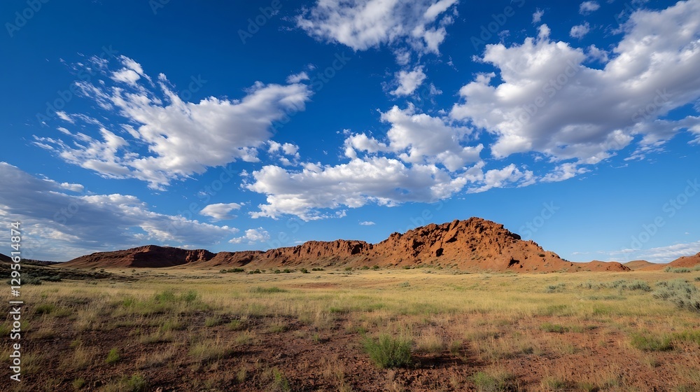Poster stunning serene landscape of red rock formations under a magnificent sky with soft clouds : generati
