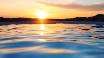 Fototapeta premium Serene Sunset Over Calm Water Surface with Glowing Reflections : Generative AI