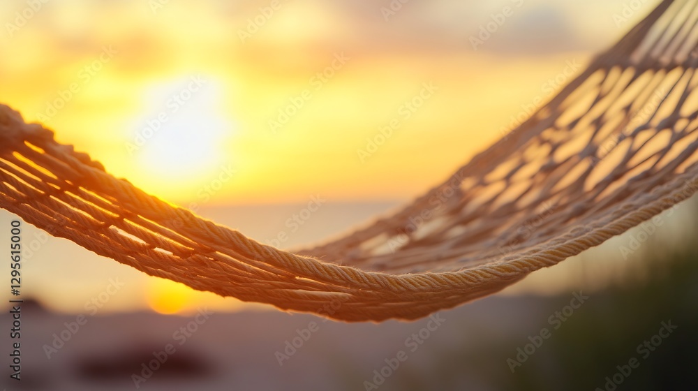 Poster Serene Sunset Over Hammock on Beach Creating a Relaxing Atmosphere : Generative AI