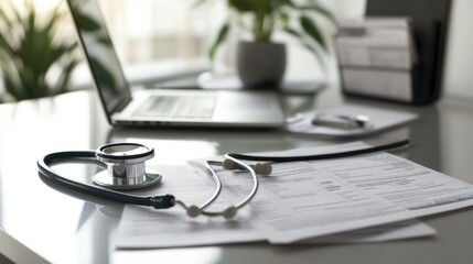 Medical debt planning in a sleek home office. Featuring financial organization and clarity