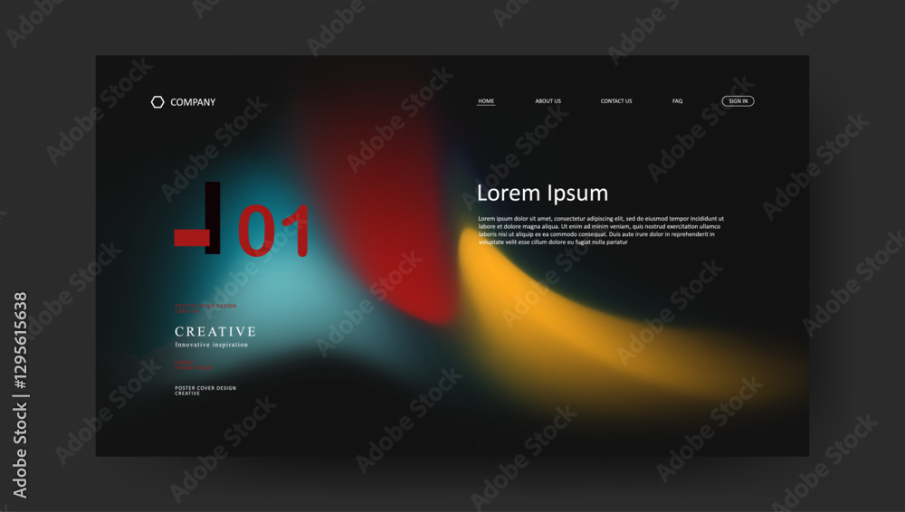 Poster landing page with abstract wave futuristic retro fluid gradient design
