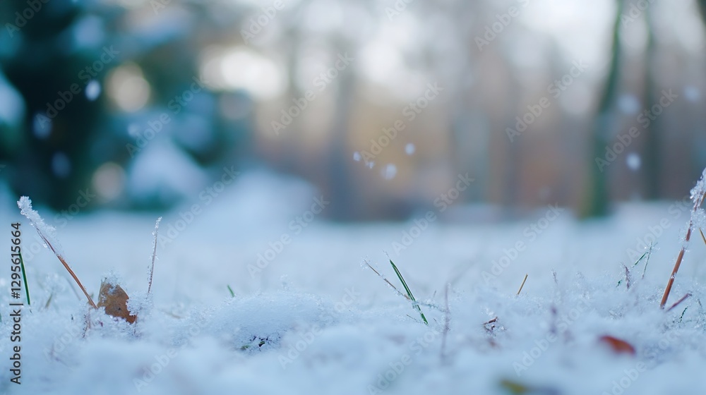 Poster fresh snow blanketing the ground in tranquil winter landscape with soft focus and gentle light : gen