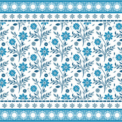 beautiful blue floral seamless pattern with a classic border for elegant backgrounds and fabric
