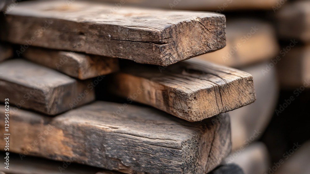 Aufkleber rustic wooden planks arranged artfully in a natural setting : generative ai