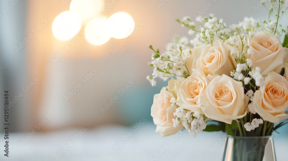 Aufkleber beautiful bouquet of light roses and greenery set against a soft blurred background creating a roman