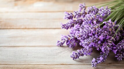 Fototapeta premium Beautiful Lavender Bouquet on Rustic Wooden Table Perfect for Aromatherapy and Home Decor : Generative AI