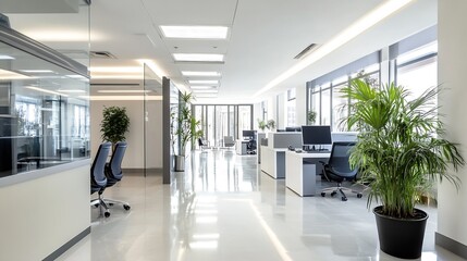 Modern Office Interior with Elegant Design and Green Plants : Generative AI