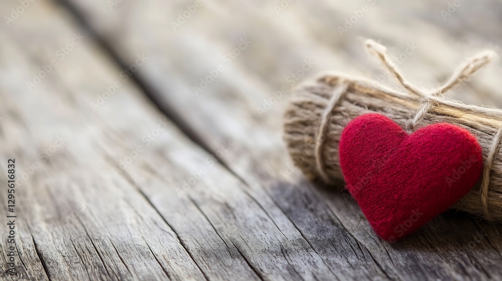 Poster creative closeup of a decorative heart on rustic wooden surface with a handmade feel for love and em