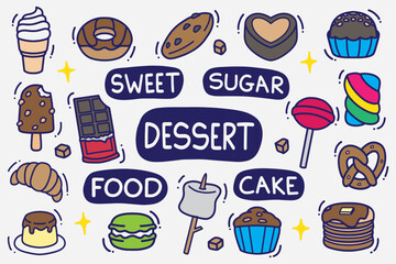 set of dessert doodle with color good for background, wallpaper, element design, sticker, etc