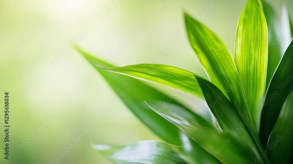 Aufkleber close up shot of vibrant green leaves with soft focus background creating a natural and tranquil atm