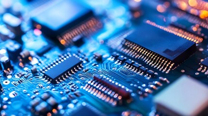 Fototapeta premium High Definition Close Up of a Printed Circuit Board with Electronic Components : Generative AI