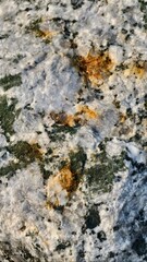 Close-Up of Natural Granite Rock Texture with Green and Rust-Colored Inclusions
