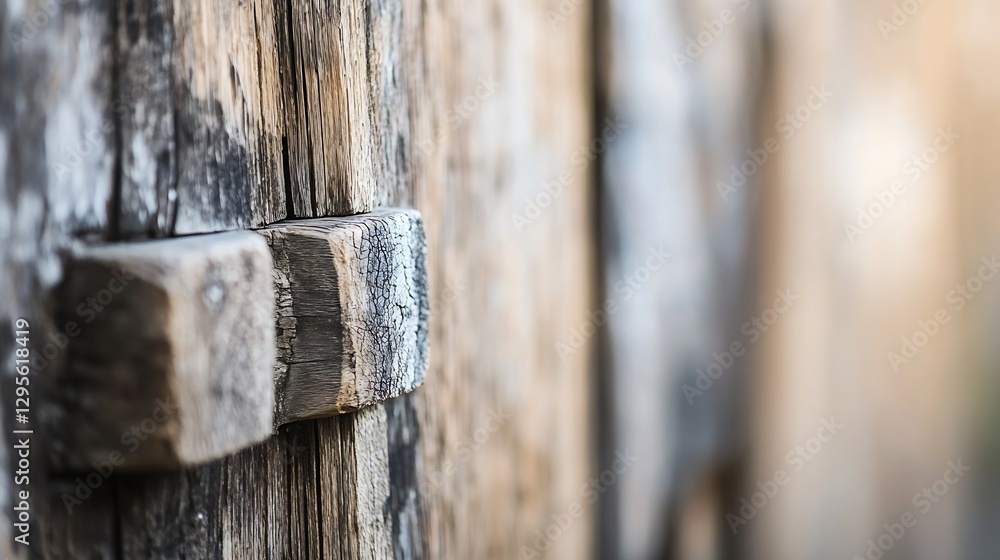 Poster closeup shot of a rustic wooden latch on an old weathered door showcasing detailed textures : genera