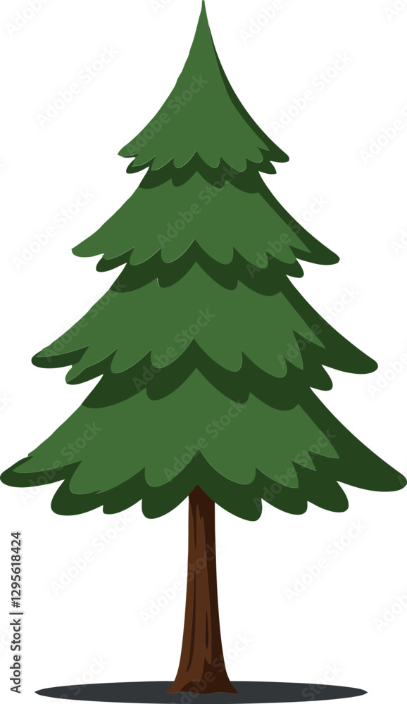 Poster lush green pine tree with layered branches showcasing flat design style in vibrant colors creating a