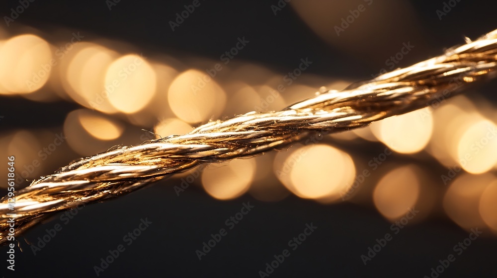Leinwandbilder Artistic closeup of twisted golden wire with bright bokeh creating a dreamy visual ambiance : Generative AI