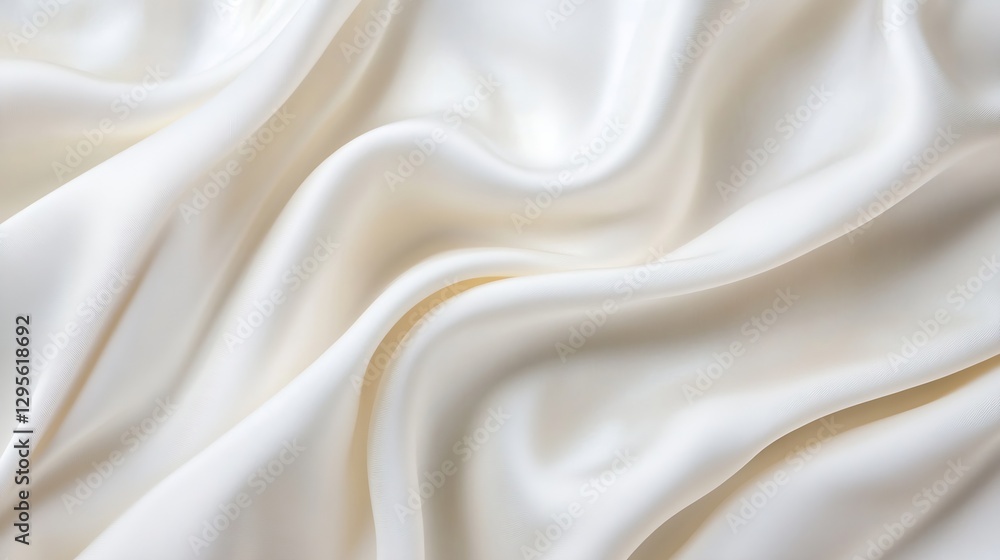 Poster Luxurious smooth silk fabric flowing gracefully creating soft and elegant folds in a pristine white color : Generative AI