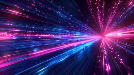 Naklejka premium Abstract of neon light glowing with digital technology design. High tech vivid laser illuminated with contemporary concept in cyberspace style perfect for cyber theme background and wallpaper. AIG53.