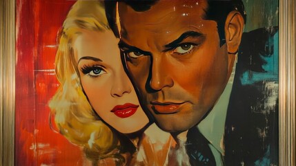 Vintage hollywood film poster artwork iconic style framed in gallery glamorous ambiance close-up view classic cinema concept
