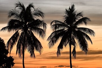 Silhouetted Palm Trees Against a Stunning Tropical Sunset Sky