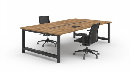 Modern Office Workspace with Minimalist Wooden Desk and Chairs