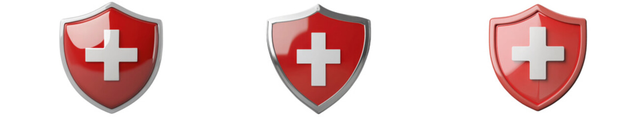 Fototapeta premium Set of shields of first aid isolated on white background