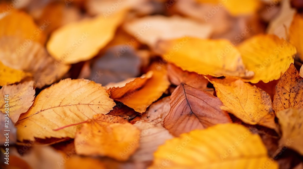 Aufkleber closeup of vibrant autumn leaves in various shades of yellow and brown creating a seasonal carpet : 