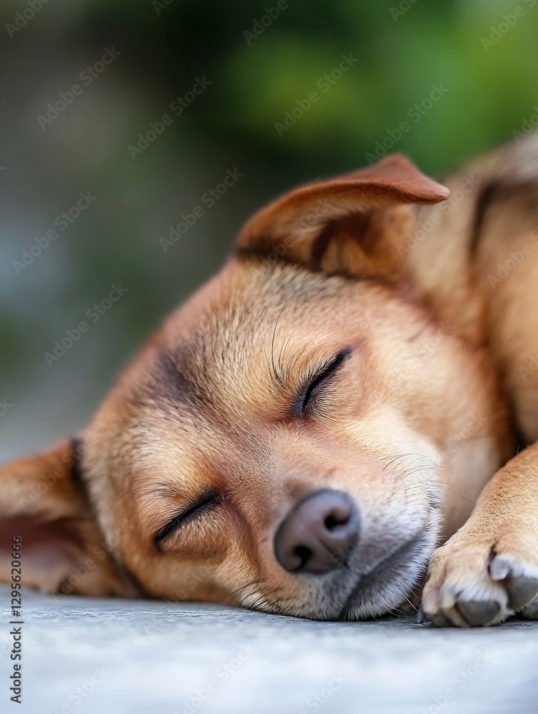 Poster cute sleeping dog with closed eyes resting peacefully on a soft surface in a serene environment : ge