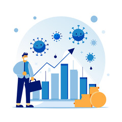 Businessman in protective face mask observes positive financial growth amidst pandemic.