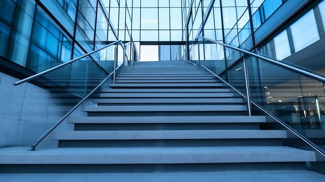 Modern architecture features large glass windows and sleek stairs in a contemporary building environment : Generative AI