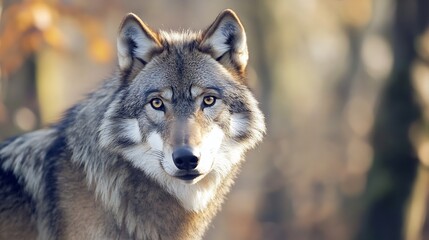 Obraz premium Majestic Wolf Portrait in Natural Habitat Showcasing Wild Beauty and Intensity : Generative AI