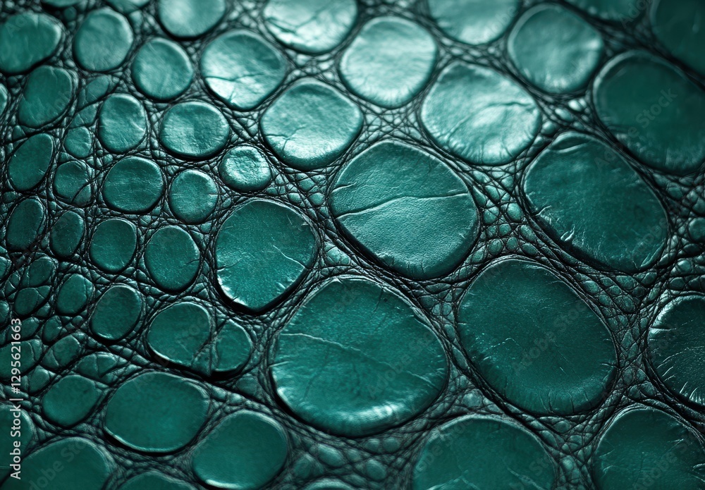 Poster close-up view of textured green leather with distinctive patterns and glossy finish ideal for fashio