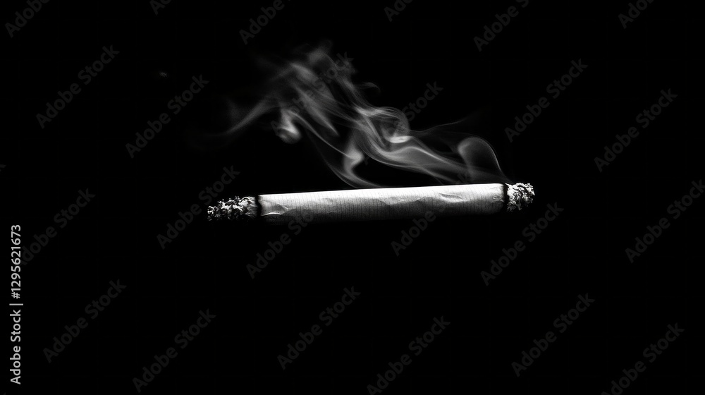 Poster a solitary cigarette hovers against a backdrop of deep black, releasing delicate tendrils of smoke t