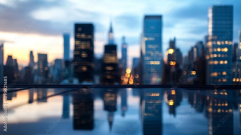 Aufkleber blurred city skyline in twilight with beautiful reflections and bokeh effects creating a calming atm