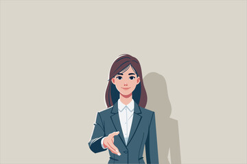 Illustration business Woman Offering a Handshake, business woman extending her hand for a handshake. Conveying confidence and professionalism. Vector illustration.
