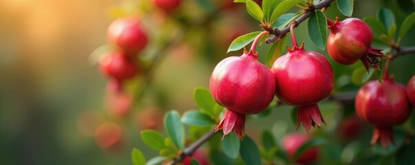 Obraz premium Fragrant pomegranate flowers on tree branches, fertilization, flowers